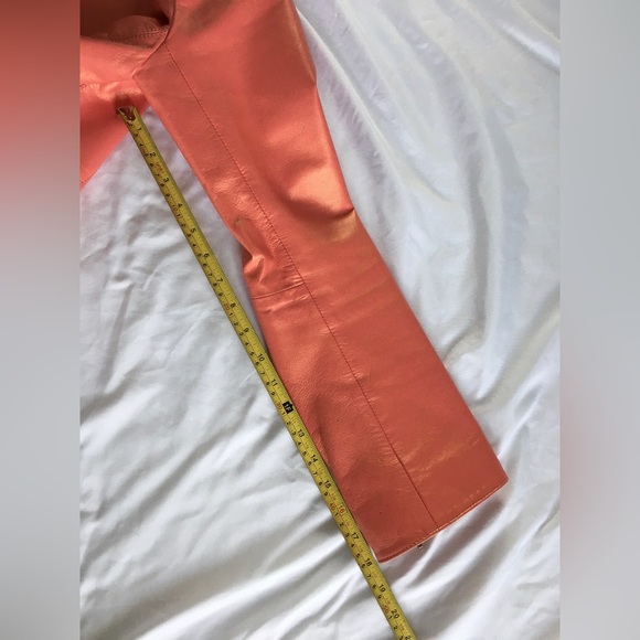 EUC Cache gorgeous iridescent coral lightweight zip up lined leather jacket. - Picture 5 of 12
